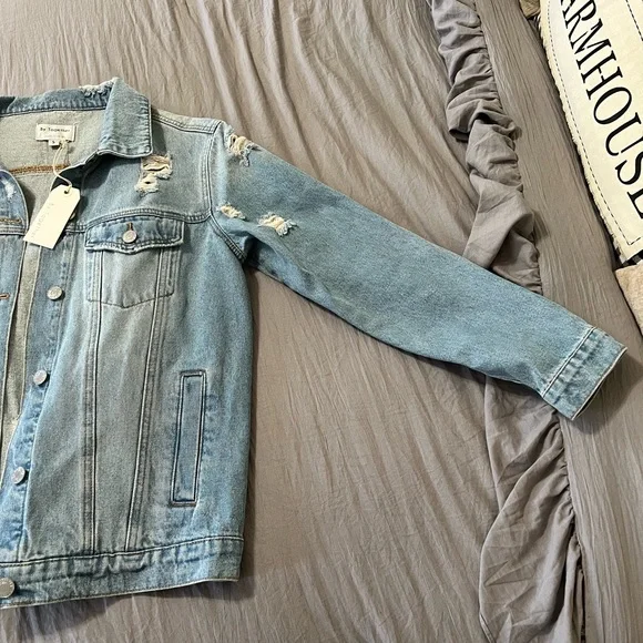 (NWT) Light Denim Distressed Jean Button Up Jacket - Picture 5 of 10